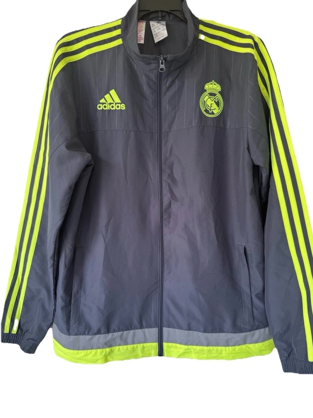 Adidas Real Madrid 2015-16 Presentation Training Jacket Gray Neon Green Youth XL